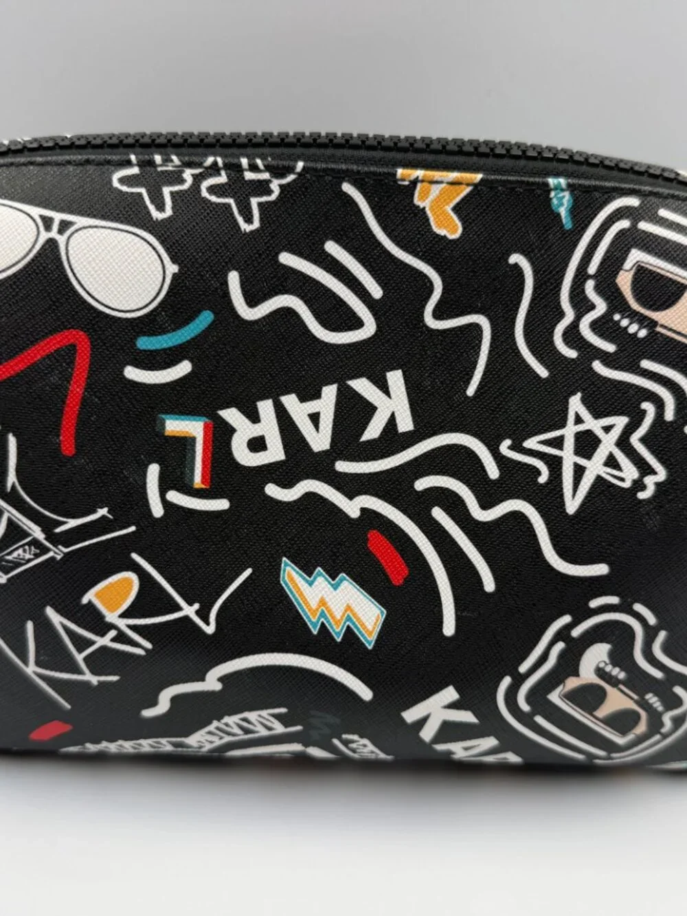 Karl Lagerfeld Paris Maybelle Graffiti Cosmetic Bag Makeup Case Pouch Black